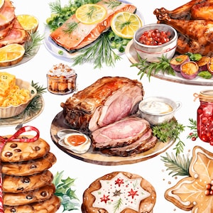 48 Aquarell Weihnachtsessen Png. Christmas Food Truthahn Clipart. Weihnachten Bundle Clipart. Weihnachten Printable. Kartenherstellung.