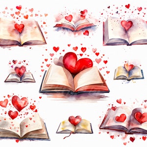 Aquarelle livre ouvert avec coeur png - clipart livre, livre coeur, amour lire png, lecteur de livre png, clipart amateur de livres - téléchargement numérique
