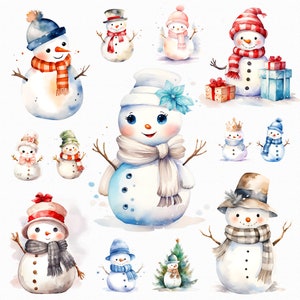 Watercolor snowman png - watercolor Christmas, snowwoman png, snowmen clipart, cute snowman png, Christmas snowman