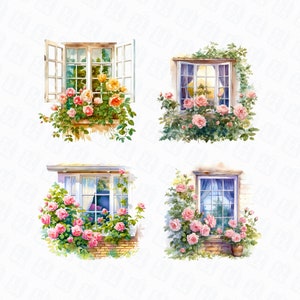Watercolor Roses and Window PNG: Floral Window Clipart, Rose Clipart ...