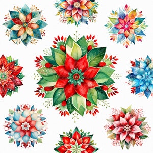 Acquerello mandala Natale png - png floreale di Natale, clipart ornamento natalizio, fiori di Natale, ornamento invernale, mandala invernale