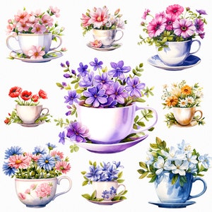 Aquarell Kaffee Wildblumen png - Kaffeetasse png, Wildblumen Clipart, Frühling Blumen png, Teetasse Clipart, Tee Clipart