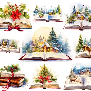 Aquarel boek Kerst png - Kerst clipart, Kerst vibes png, boek clipart, open boek, Kersttafereel