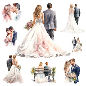 Aquarell Braut und Bräutigam Clipart 16 jpg - Hochzeit Paar Clipart digitaler download - Karte machen, Einladung, Scrapbook Clipart