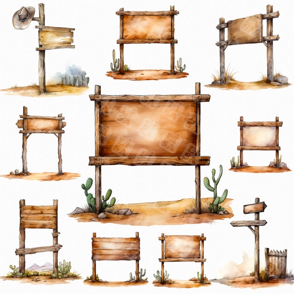Watercolor western wooden sign png - wild west, ranch clipart, American west, western png, digital download