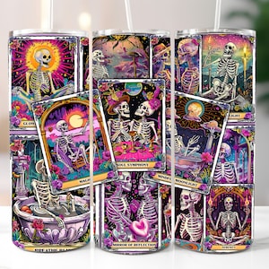 Tarot Karten Becher Wrap, Witchy Vibes 20 Unzen Skinny Gerade Tasse Sublimation Design, Skeleton Tumbler PNG Download, Self Care Tumbler