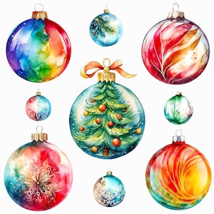 Watercolor Christmas ball png - Christmas baubles, ornament clipart, Christmas ornaments, Christmas designs - digital download