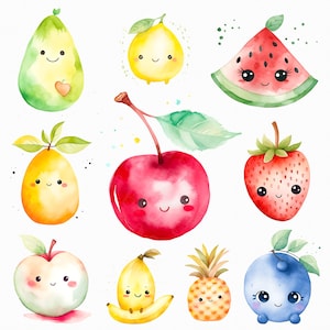 Aquarelle mignon fruit png - fruits de pépinière, clipart de fruits, clip art de fruits, clipart de pépinière, pomme, pastèque, citron, orange, baie