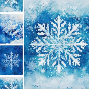 55 Watercolor Winter Snowflake Digital Paper - snowflake printable 8.5x11 inch A4 paper instant download, digital winter printable