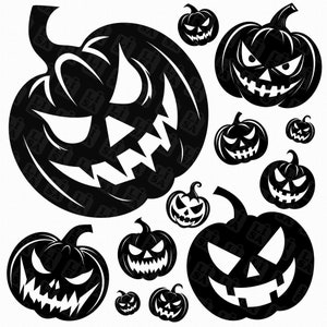 21 Jack o linterna svg en vector de paquete de formato vectorial - cara de calabaza - halloween svg, temporada espeluznante para uso comercial