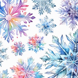 16 Aquarelle hiver png - clipart flocon de neige coloré avec fond transparent à usage commercial