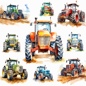 Watercolor tractor png - tractor clipart, red green orange tractor,  farm tractor png, farm png