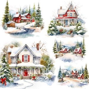 Casa di Natale ad acquerello png - Villaggio di Natale png clipart, decorazioni natalizie, decorazioni natalizie