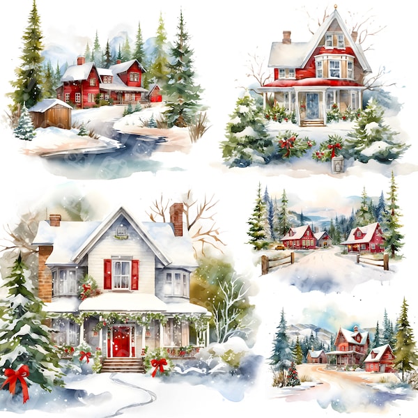 Watercolor Christmas house png - Christmas village png clipart, Christmas decoration, xmas decoration