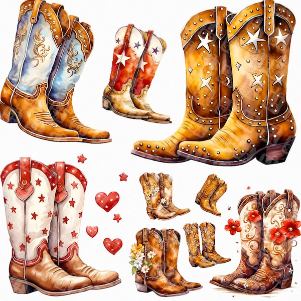 Watercolor cute cowgirl boots png - cowgirl clipart, western png, cute country girl png, flowers boots