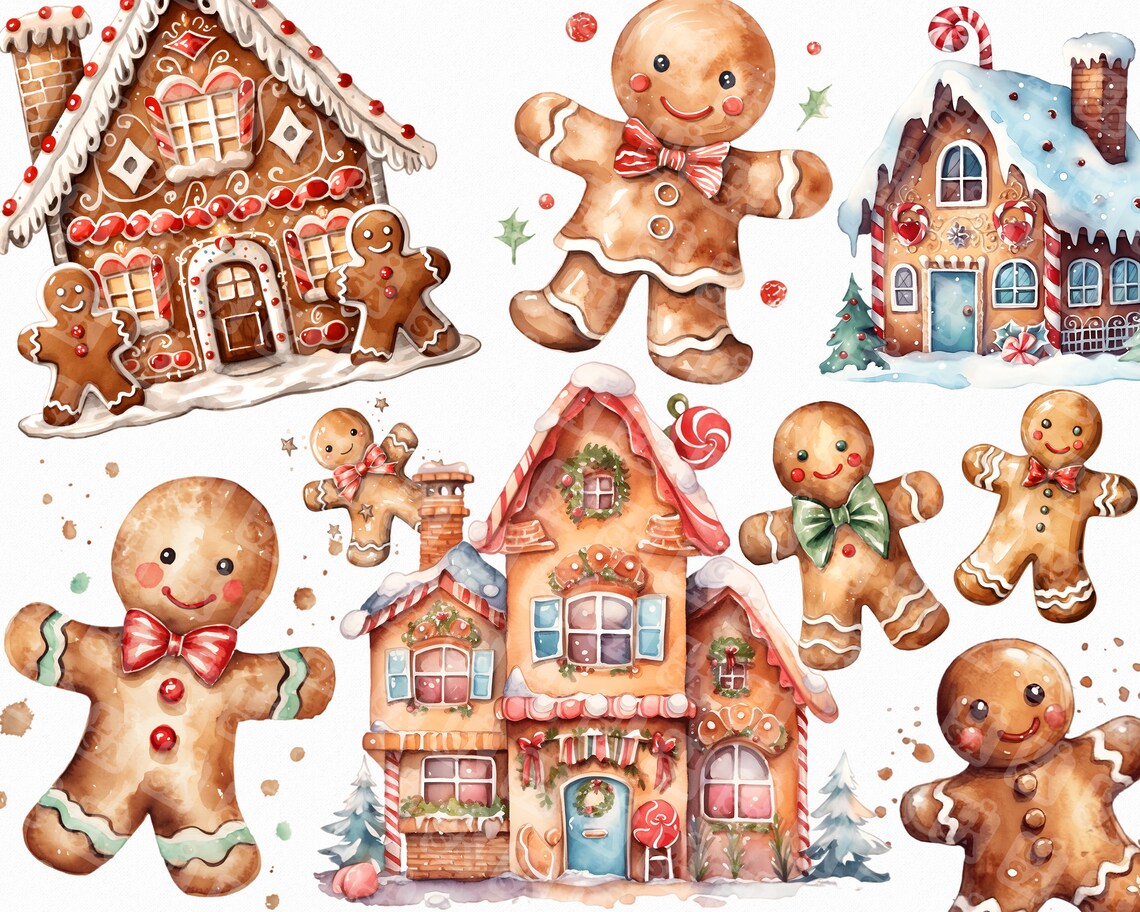 41 Watercolor Gingerbread House and Gingerbread Man Etsy