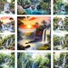 Watercolor Waterfall Digital Papers - Square Digital Background, Forest ...