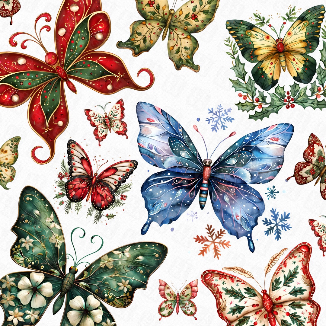 47 Christmas Butterflies Clipart, Christmas Butterfly Png, Festive ...