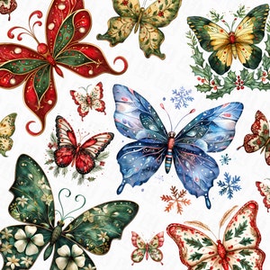 47 Borboletas de Natal Clipart, Borboletas de Natal Png, Imagens de Borboletas Festivas, Borboletas Florais. Download Digital