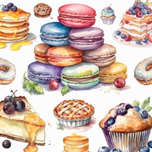 25 Watercolor Desserts - Sweet Clipart, Donut, Cookie, Cupcake ...