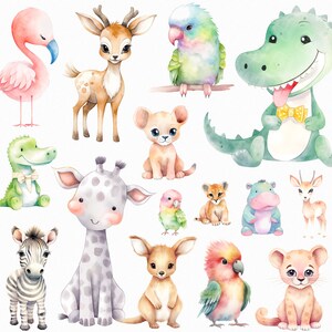 Collection de cliparts bébés animaux de safari - Idéal pour les anniversaires dans la jungle, les faire-part de baby shower et les décorations de chambre d'enfant Safari