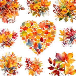 Aquarelle automne bouquet clipart 41 jpg - automne feuilles coeur clipart téléchargement numérique - fabrication de cartes, invitation, scrapbook clipart
