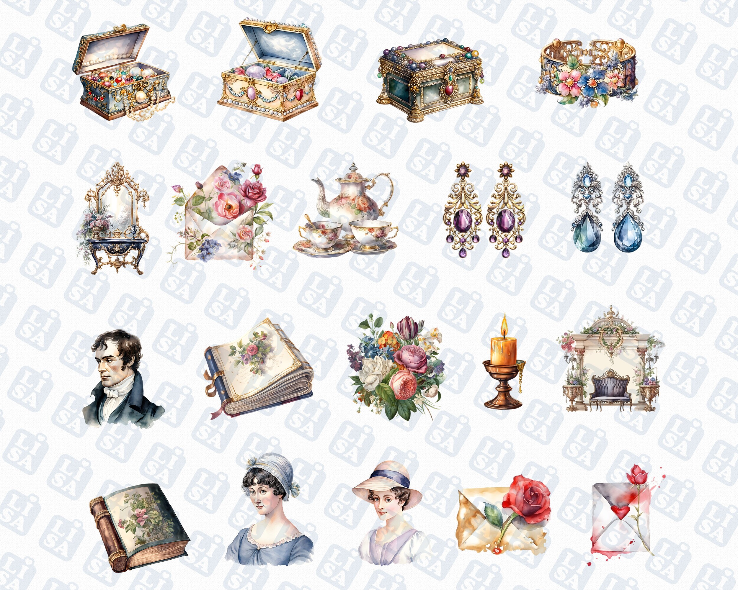 82 Watercolor Jane Austen Png Craft Making Clipart Scrapbook - Etsy