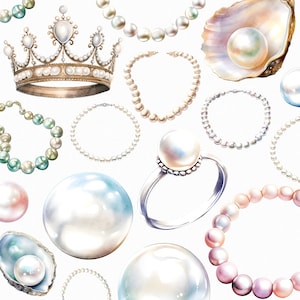 Luxury Pearl Clipart - Pearl PNG Necklace and Crown Graphics - Perfect for Invitations and Crafts