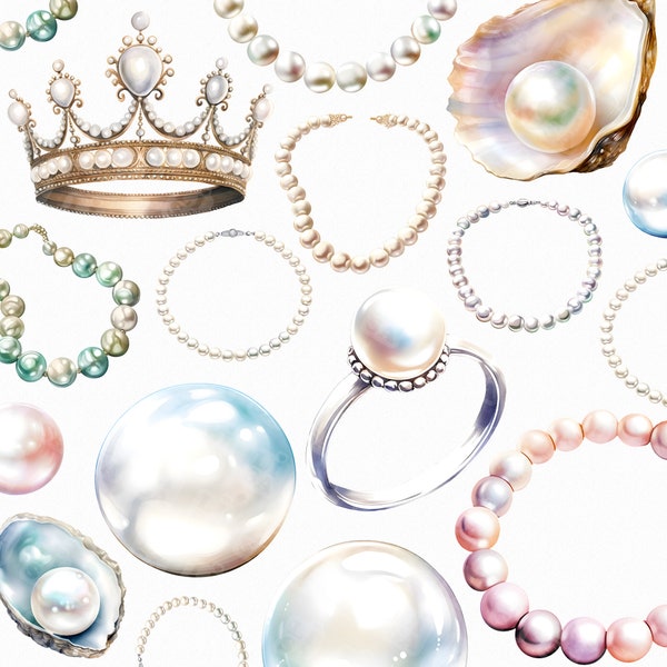 Luxury Pearl Clipart - Pearl PNG Necklace and Crown Graphics - Perfect for Invitations and Crafts