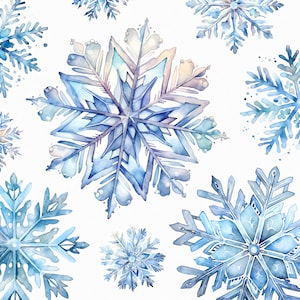16 PNG fiocco di neve invernale - clipart fiocco di neve acquerello con sfondo trasparente per uso commerciale