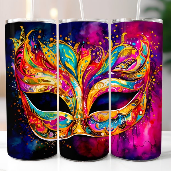 Carnival Mask Tumbler Wrap for 20oz Skinny Tumbler, Mardi Gras Tumbler Wrap Design, Fat Tuesday Tumbler Wrap Png