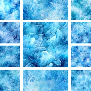 Watercolor frozen digital paper - digital background, winter digital paper, ice paper, frozen paper, frozen images 10&quot;x10&quot;