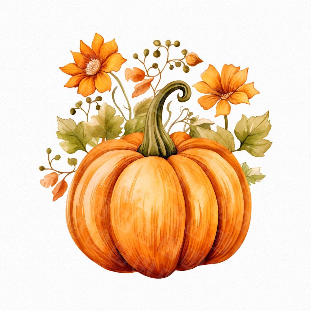 Watercolor Floral Pumpkin Png Autumn Png Sublimation Designs, Digital ...