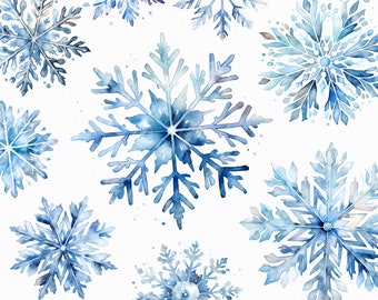 16 Winter snowflake png - watercolor snowflake clipart with transparent background for commercial use