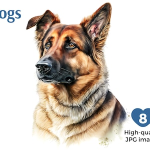 Watercolor Dogs Clipart, 8 High Quality JPGs, Dogs Wall Art, Card Making, Digital Paper Craft