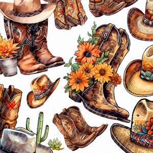22 Cowboystiefel und Cowboyhut png - niedliche westliche Clipart Sublimationsdesigns mit transparentem Hintergrund für kommerzielle Nutzung
