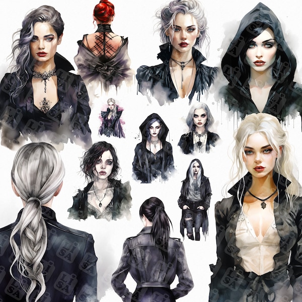 Watercolor gothic woman png - gothic fashion, gothic cloth, cute gothic, gothic girls, gothic png, woman clipart, goth black