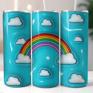 3D aufgeblasener Regenbogen Tumbler Wrap PNG, Girly Sublimationsdesign für 20 Unzen Skinny Tumbler, Tumbler Sublimationsdesign, digitaler Download