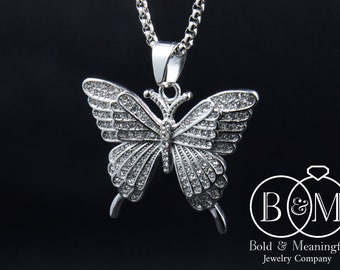 Beautiful Butterfly Pendant Necklace Stainless Steel