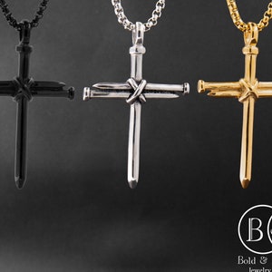 Cross of 3 Nails Lashed Necklace Pendant with Chain