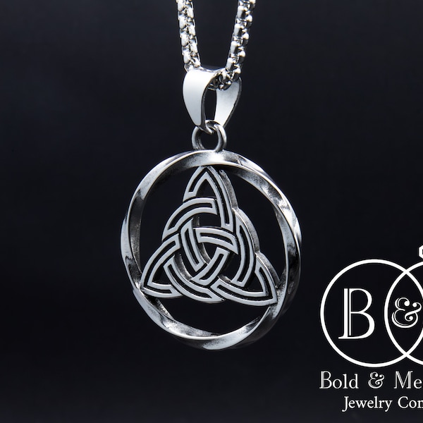 Trinity Knot Celtic Triangle Pendant Necklace Stainless Steel