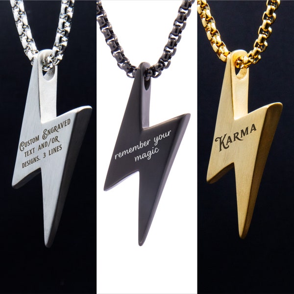 PERSONALIZED Solid Stainless Steel Lightning Bolt Pendant Necklace Stainless Steel