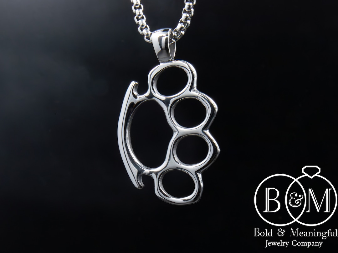 Brass Knuckles Pendant Necklace Stainless Steel