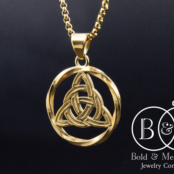 Trinity Knot Celtic Triangle Pendant Necklace Stainless Steel