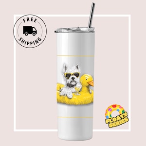 イエローフローティングタンブラー – ウェスティ犬とダックフロート | 20オンス ステンレススチール | 送料無料 | GATAKI