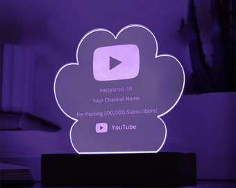 Engraved Acrylic Youtube Paw Plaque