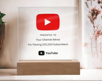 Gepersonaliseerde Youtube/TikTok/Discord Play knop vierkante acryl mijlpaal plaquette