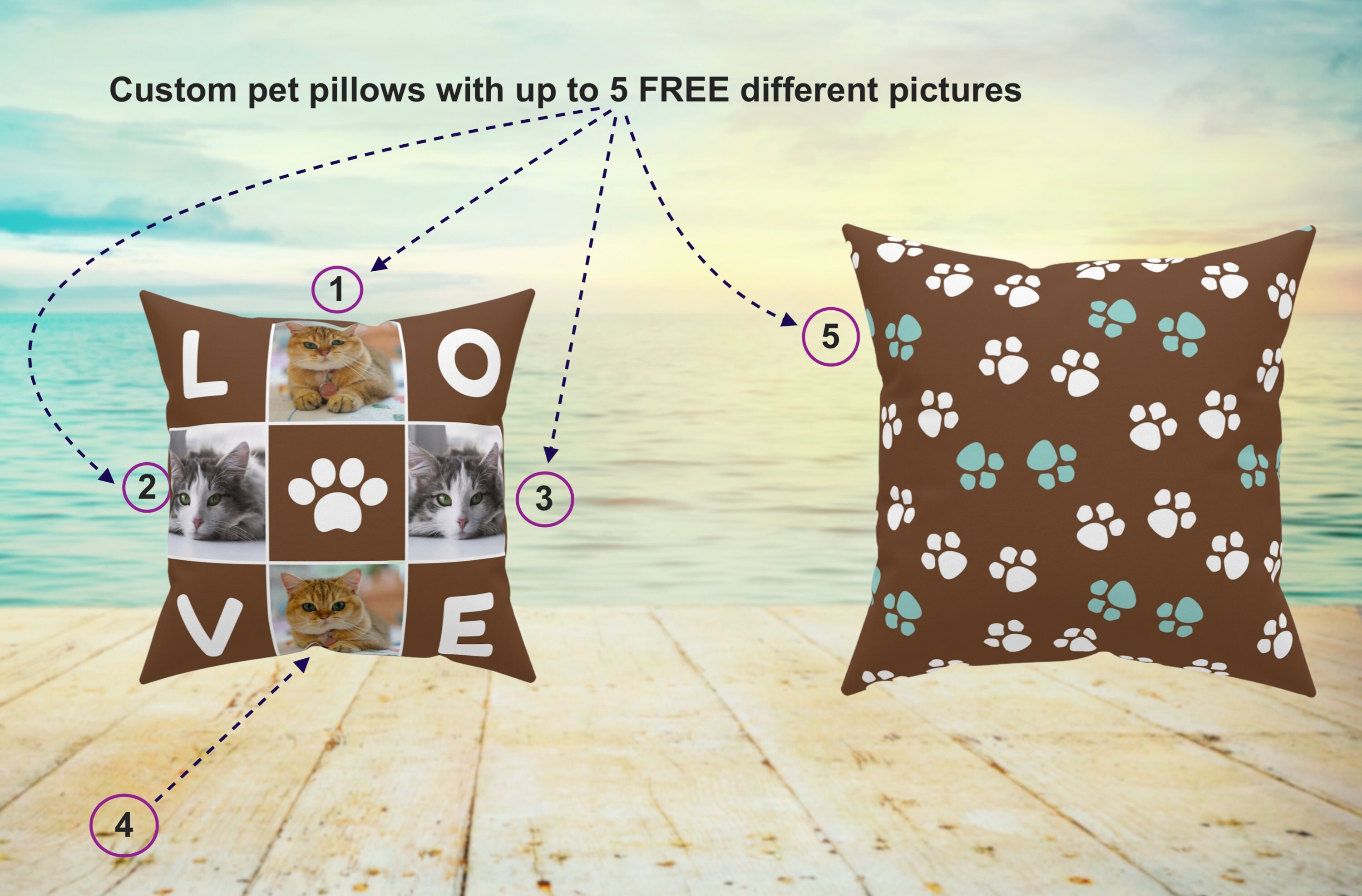 Custom Pet Pillow With Photo Collage of Your Pet. Professional Photo
