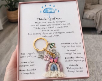 Thinking of You Friend Card with Poem and Rainbow Keyring – A Little Hug – I’m Here for You – Miss You Gift ,Comfort Gift