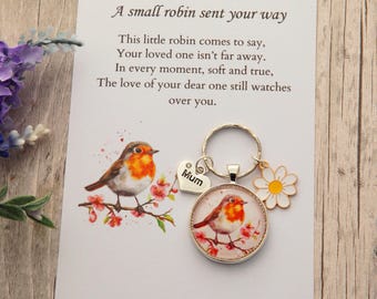 Robin Memorial Keyring with Poem Card ,Robin appear keying mum dad nanny granddad, Remembrance Keepsake for mum dad Sympathy Pocket Gift